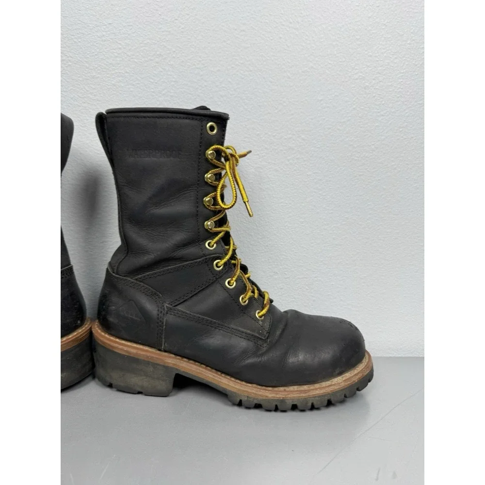 Work Zone Logger Boots Mens 8 Black Leather Waterproof Lace S950 Steel Toe 10